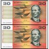 Image 1 : 1991 Fraser/Cole QEII Twenty Dollar Consecutive Pair