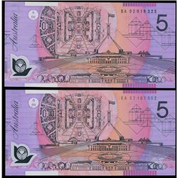 2002 Macfarlane/Henry Five Dollar 1st and Last Prefix Pair