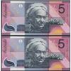Image 1 : 2001 Macfarlane/Evans Federation Five Dollar Last Prefix Consecutive Pair