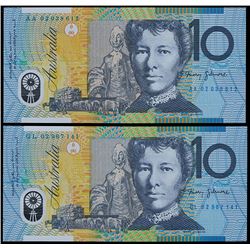 2002 Macfarlane/Henry Ten Dollar 1st and Last Prefix Pair