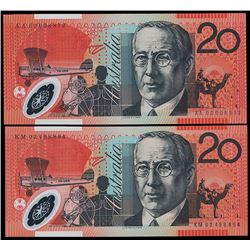 2002 Macfarlane/Henry Twenty Dollar 1st and Last Prefix Pair