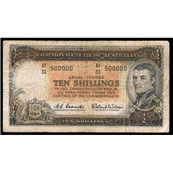 1961 Coombs/Wilson QEII Ten Shilling Note - Interesting Serial AF 31 500000