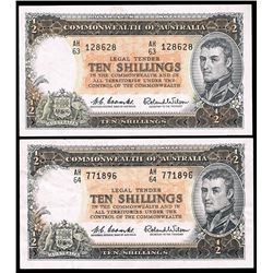 1961 Coombs/Wilson QEII Ten Shilling Note x 2