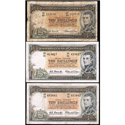 1954 and 1961 Coombs/Wilson QEII Ten Shilling Note x 3