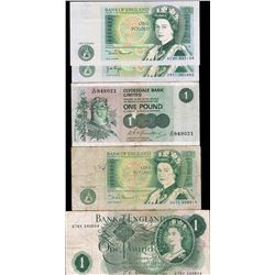 Great Britain One Pound Banknotes x 4