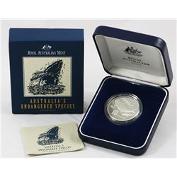 1996 Australia's Endangered Species Piedfort Silver Coin - Whale