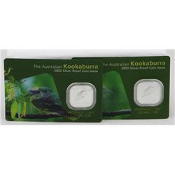 2002 Australian 1/2oz Silver Kookaburra Square Coin x 2
