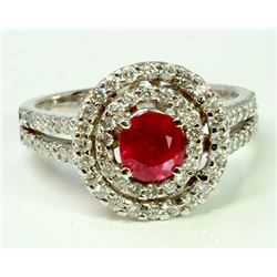 Ruby 1.08Ct / Diamond 0.84Ct  / 14K White Gold Ring 4.91 Gram