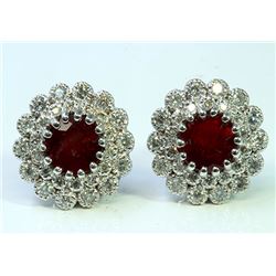 Natural Burma Ruby 3.41 ct & Diamond 0.84 ct Earring 18Kt White  Gold 7.71 gr