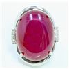 Image 2 : Ruby Cab 55.28  ct & Diamond 0.20 ct  Ring, 11.79 gram 14K White Gold