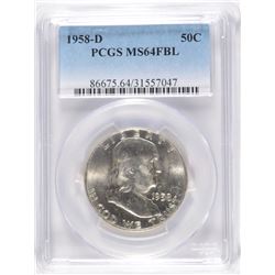 1958-D FRANKLIN HALF DOLLAR, PCGS MS-64 FBL