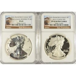 2012-S AMERICAN SILVER EAGLE SET, NGC REVERSE PROOF PF-69 & PF-69 ULTRA CAMEO