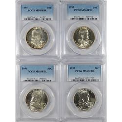 4 1955 FRANKLIN HALVES PCGS MS-63 FBL