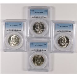 2 1955, & 2 58 FRANKLIN HALVES PCGS MS-64