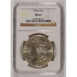 1878-S MORGAN SILVER DOLLAR, NGC MS-63