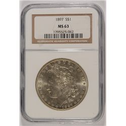 1897 MORGAN SILVER DOLLAR, NGC MS-63
