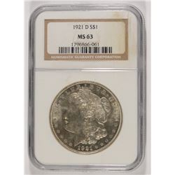 1921-D MORGAN SILVER DOLLAR, NGC MS-63