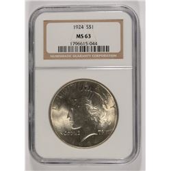 1924 PEACE SILVER DOLLAR, NGC MS-63