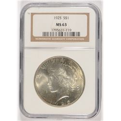 1925 PEACE SILVER DOLLAR, NGC MS-63