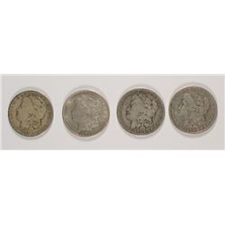 ( 4 ) CIRCULATED MORGAN SILVER DOLLARS: 1881-S, 1890-S, 1900-O AND 1921
