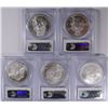 Image 2 : ( 5 ) AMERICAN SILVER EAGLES ALL GRADE PCGS MS-69: 2002, 2003, 2004, 2006 & 2007