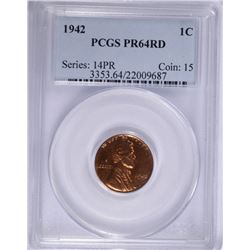 1942 PROOF LINCOLN CENT PCGS PR-64 RED !!!