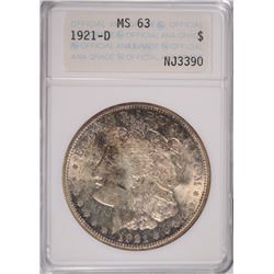 1921-D MORGAN DOLLAR ANACS MS-63