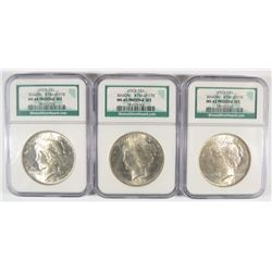 (3) 1923 PEACE DOLLAR'S (BINION PRESTIGE SET) NGC MS-63, 64, 65