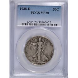 1938-D WALKING LIBERTY HALF DOLLAR PCGS VF-20