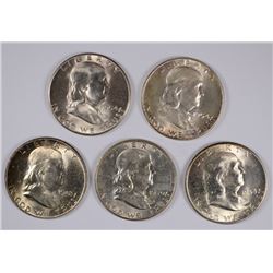 (5) CH BU FRANKLIN HALF DOLLARS (48, 48-D, 50-D, 54, 54-S)