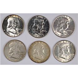 (6) CH BU FRANKLIN HALF DOLLARS (57, 59, 59-D, 62-D, 63, 63-D)