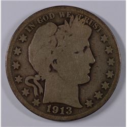 1913 BARBER HALF DOLLAR G/VG