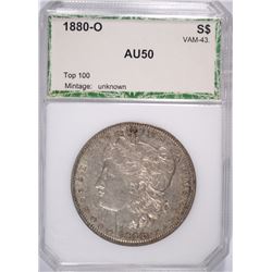 1880-O MORGAN SILVER DOLLAR, PCI AU-50 VAM-43 TOP-100  BOOKS FOR $150.00