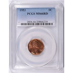 1953 LINCOLN CENT PCGS MS-66 RED!  RARE!!