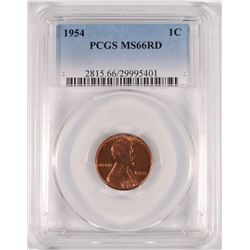 1954 LINCOLN CENT, PCGS MS-66 RED!  RARE!!