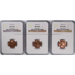 LOT OF (3) 1973-S LINCOLN CENTS, NGC MS-66 RD RARE! NGC PRICE GUIDE=$325.00 EACH