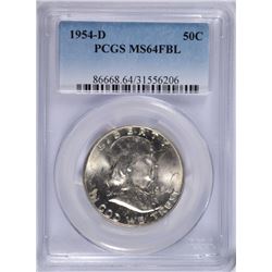 1954-D FRANKLIN HALF DOLLAR, PCGS MS-64 FBL TONING ON THE REVERSE