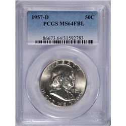 1957-D FRANKLIN HALF DOLLAR, PCGS MS-64 FBL