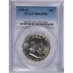 1958-D FRANKLIN HALF DOLLAR, PCGS MS-64 FBL