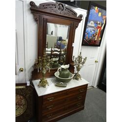 Mahogany Marble Top Mirrored Chest of Drawers