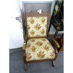 Carved Mahogany Floral Padded Rocker