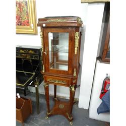 Ornate Burl/Gold Guild Pedestal Showcase w/Marble Top