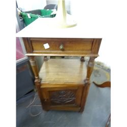 Wood Single Drawer Over Door Marble Top Side Table