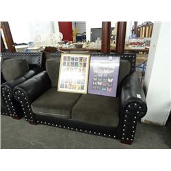 Pleather & Fabric Nail Trim Sofa & Loveseat