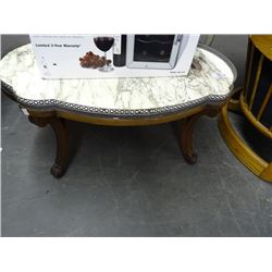 Scalloped Wood Base Marble Top Coffee Stand