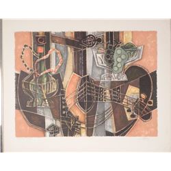 Artist Signed Proof Print Cubist Guitar, Hookah