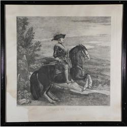 Retrato De Felipe IV Antique Etching Art Print Framed