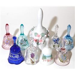 9 Vintage Signed Hand Painted Glass Bells Fenton Flower