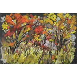 Jan Coventry Original Chalk Drawing Autumn Trees Fall