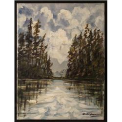 Oliver Francis Original Painting Lake View Forest Scene